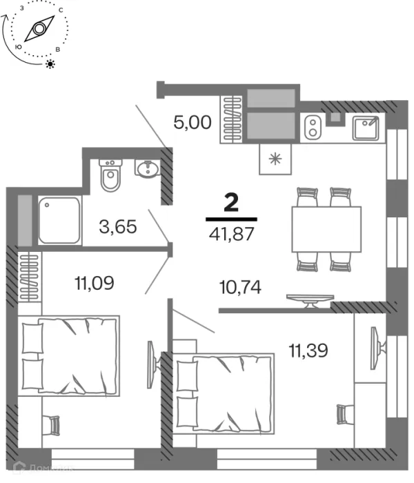 Планировка 2 комн. в ЖК город Рязань, Улица Зубковой