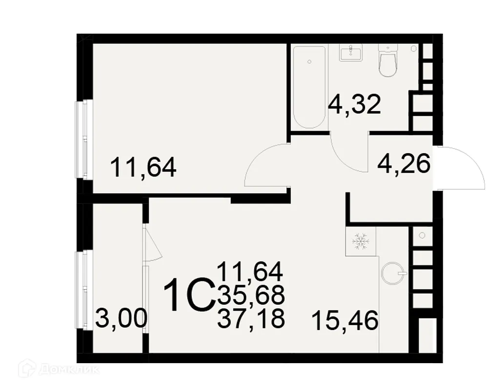 Планировка 1-комнатной квартиры 37.18 м² в ЖК Радости жизни, г. Рязань — фото 1