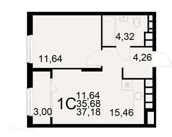 Планировка 1 комн. в ЖК Радости жизни