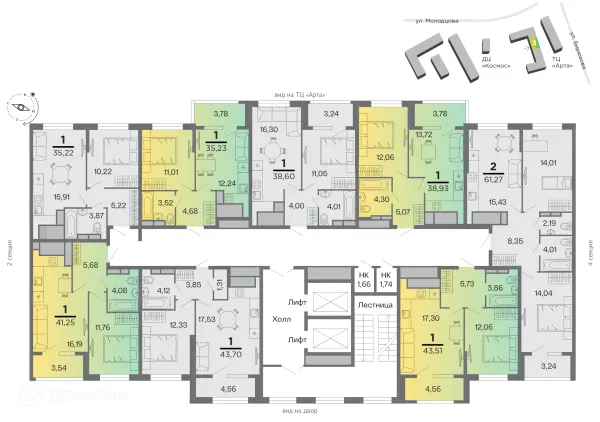 2 комн. в ЖК "Бирюзова Парк"
