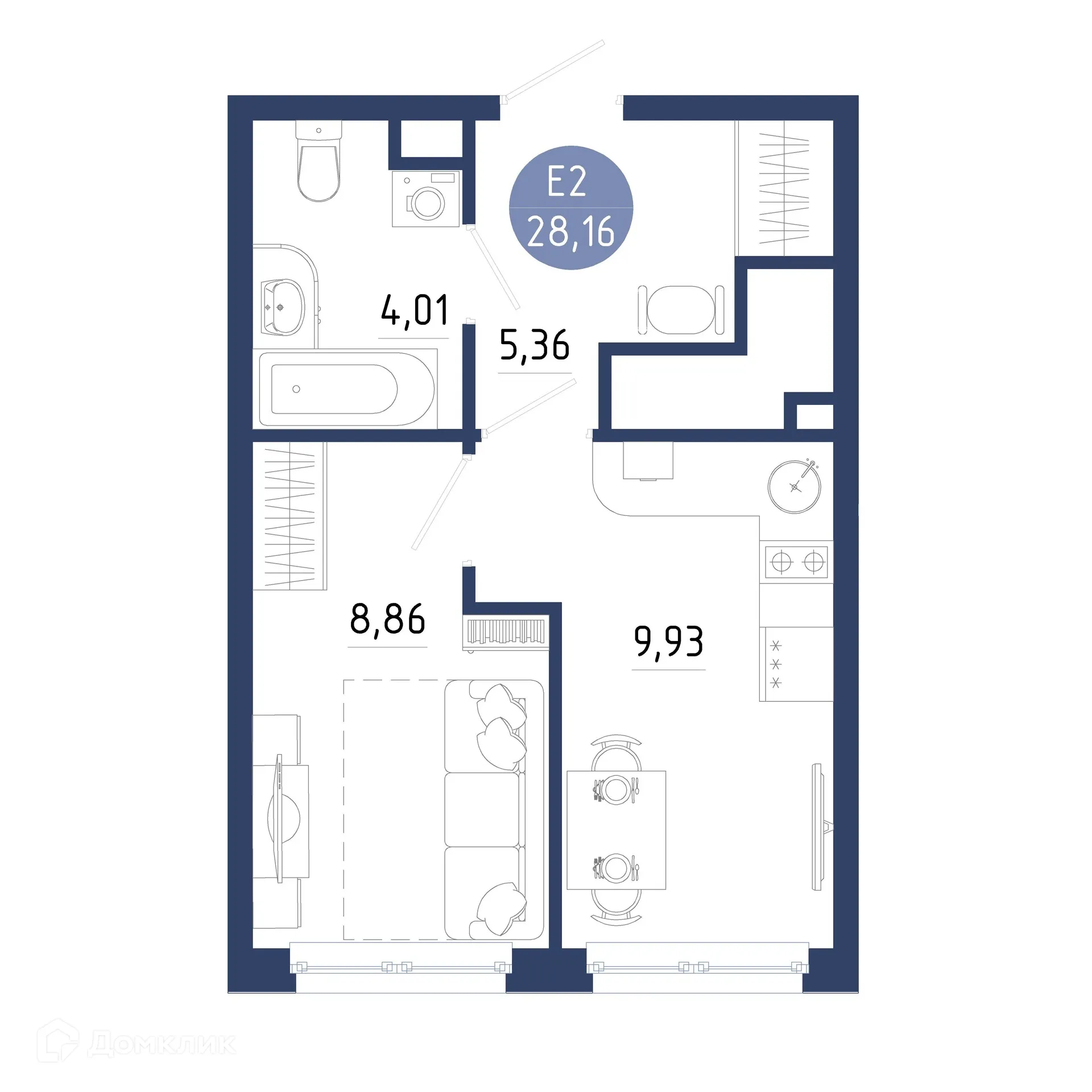 Планировка 1-комнатной квартиры 28.16 м² в ЖК Бульвар оптимистов, г. Дядьково — фото 23