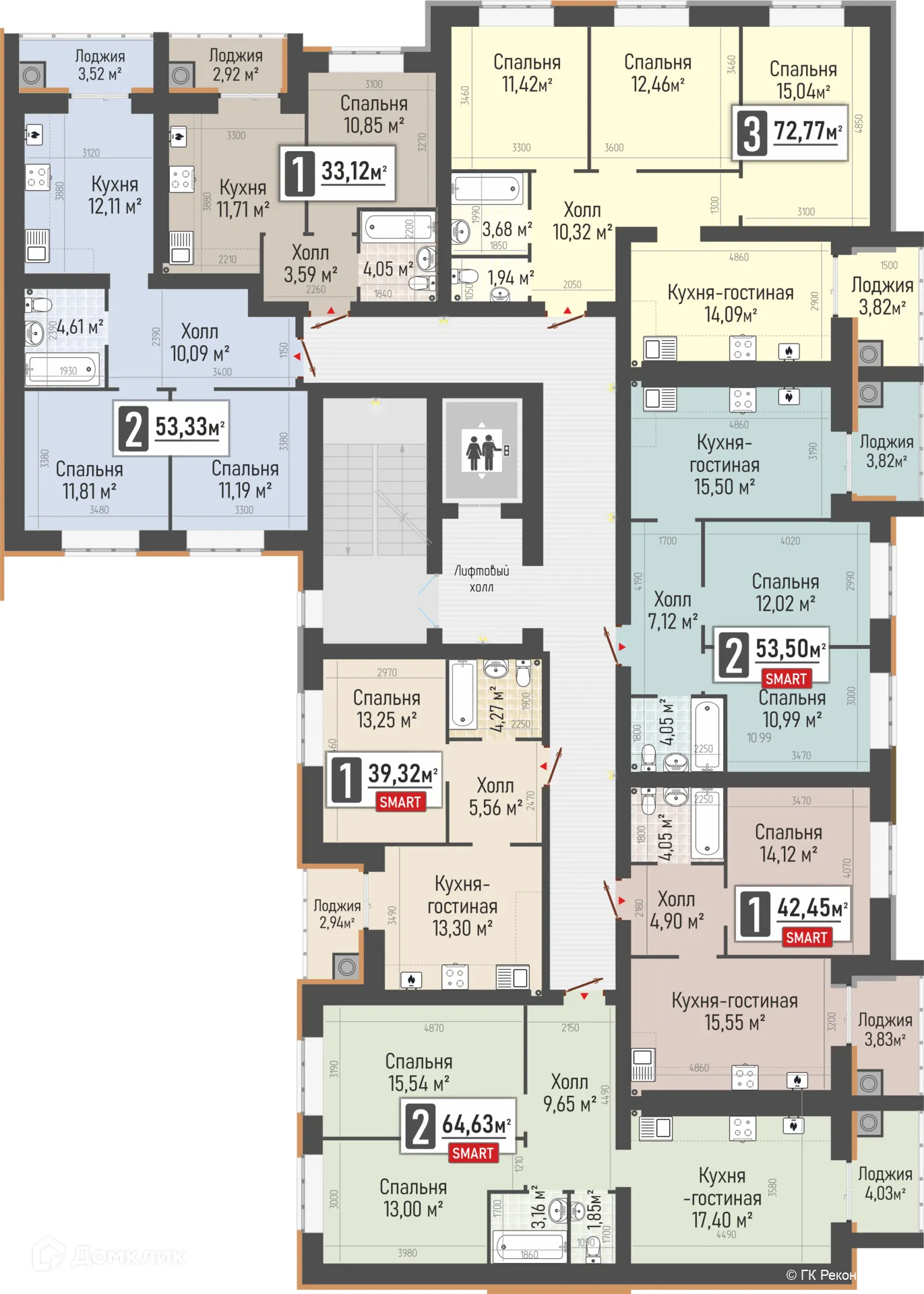 Планировка 1-комнатной квартиры 37.85 м² в ЖК МЕГА-5, г. Рыбное — фото 3