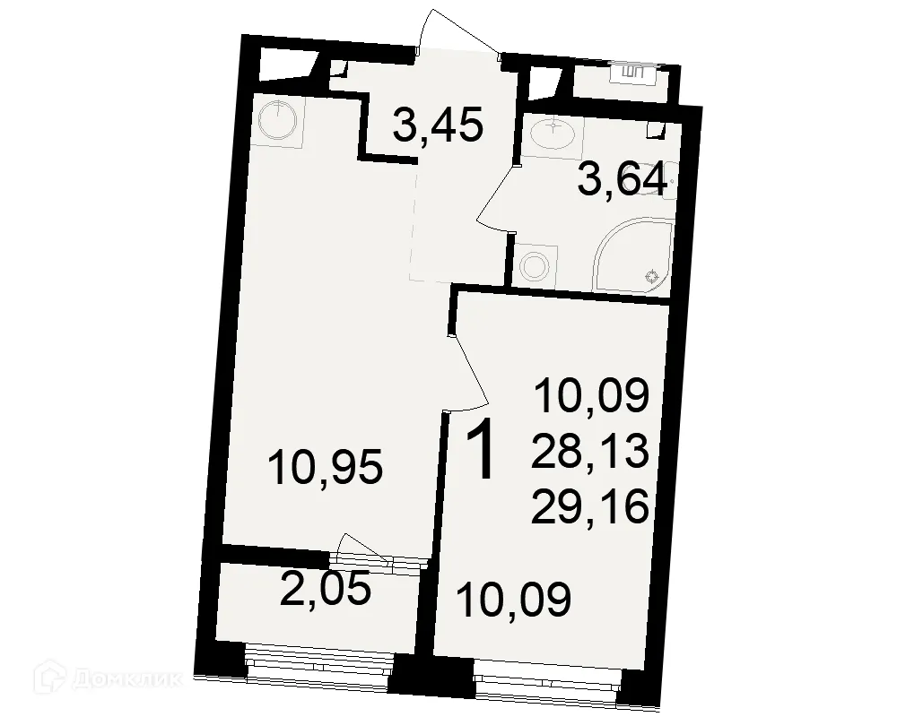 Планировка 1-комнатной квартиры 29.16 м² в ЖК Макроквартал "Свобода", г. Рязань — фото 2