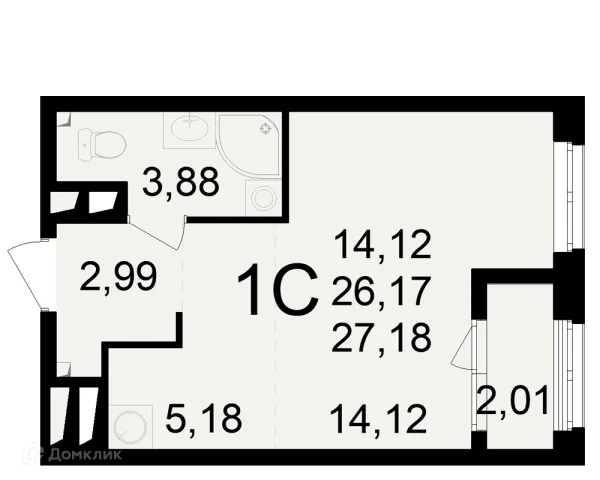 Планировка 1 комн. в ЖК Макроквартал "Свобода"