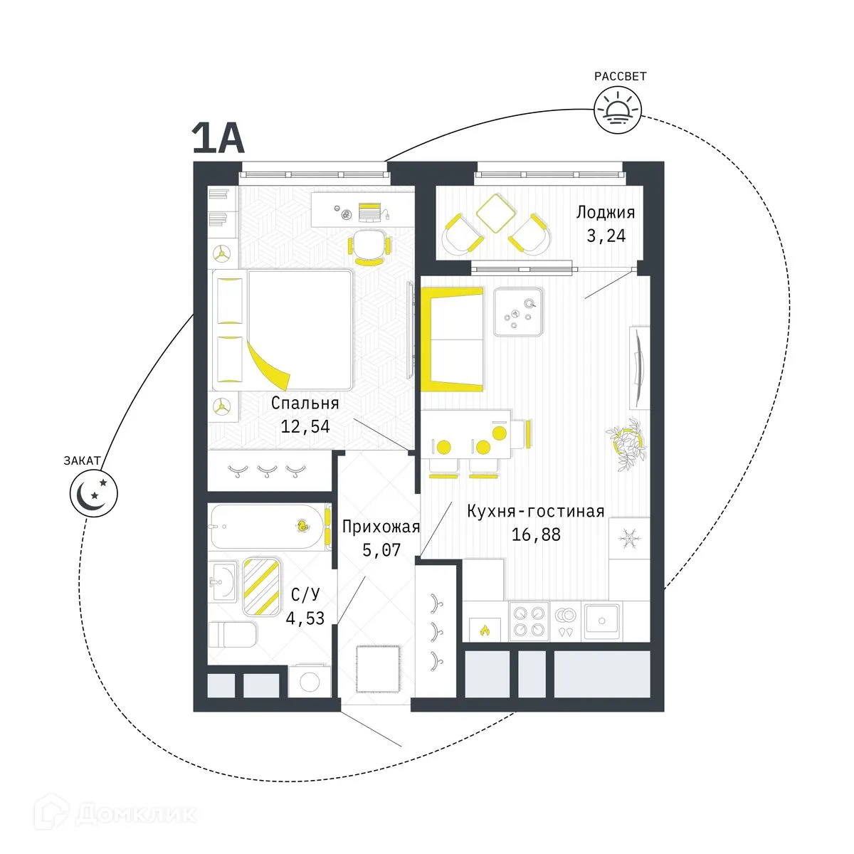 Планировка 1-комнатной квартиры 40.64 м² в ЖК Космос, г. Рязань — фото 9