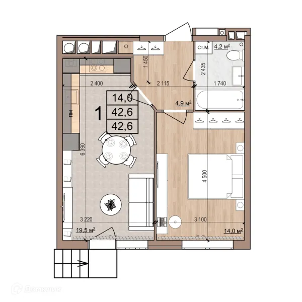 Планировка 1 комн. в ЖК Skyline (Скайлайн)