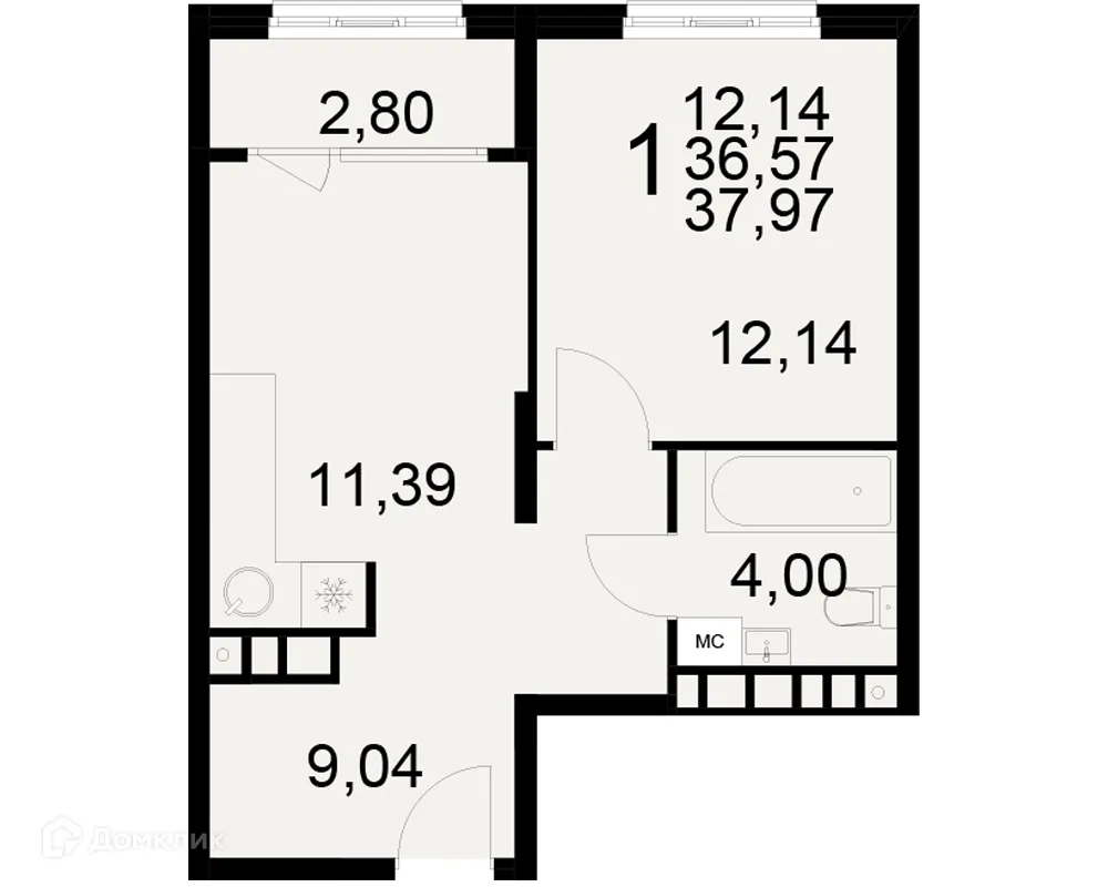 Планировка 1-комнатной квартиры 37.97 м² в ЖК Радости жизни, г. Рязань — фото 1