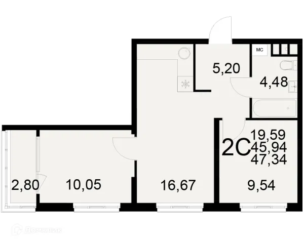 Планировка 2 комн. в ЖК Радости жизни
