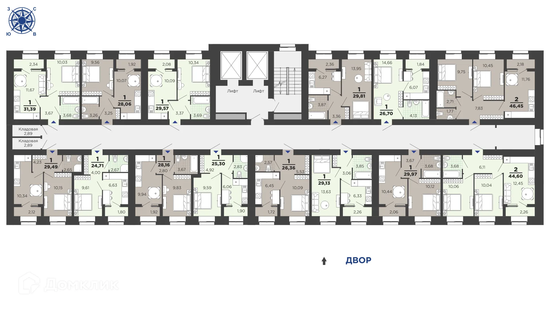 Планировка 1-комнатной квартиры 26.7 м² в ЖК "Юный", г. Рязань — фото 2