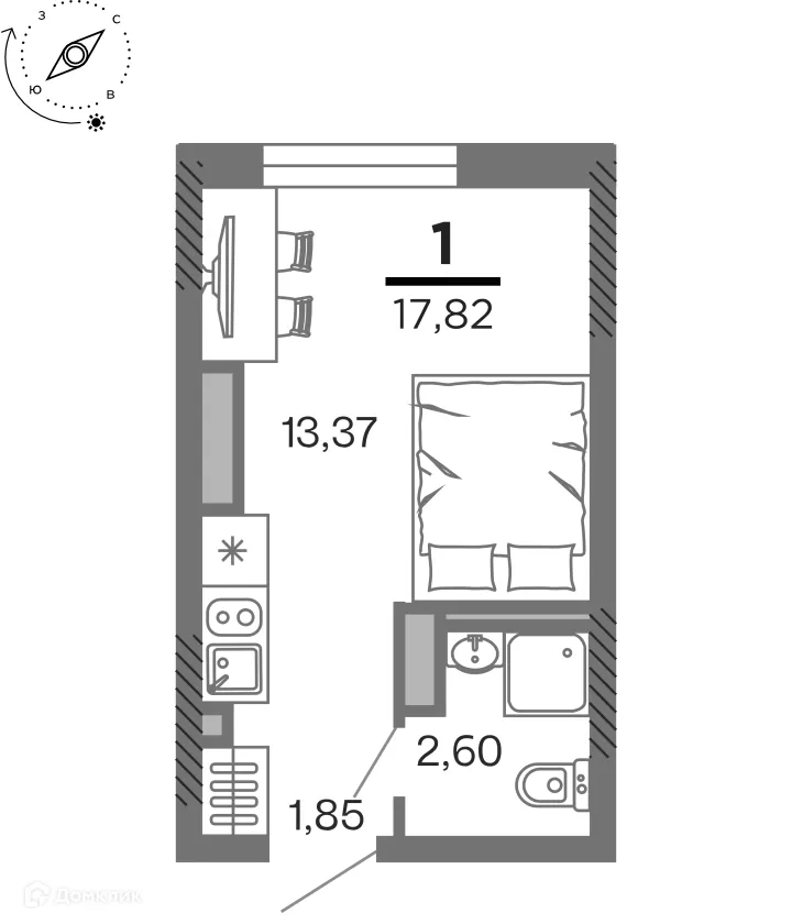 Планировка 1-комнатной квартиры 17.82 м² в ЖК город Рязань, Улица Зубковой, г. Рязань — фото 1