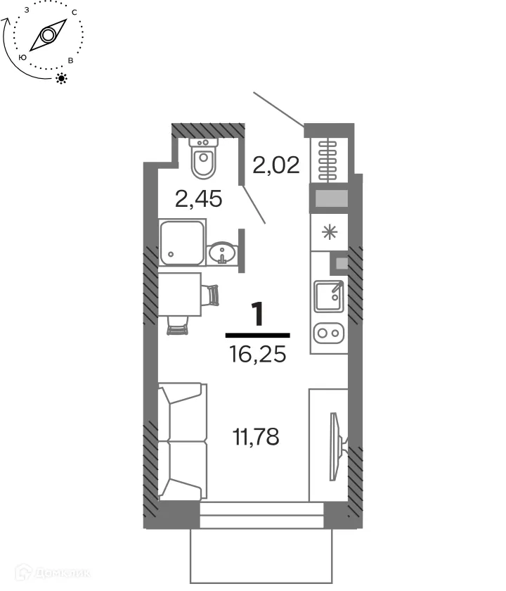 Планировка 1-комнатной квартиры 16.25 м² в ЖК город Рязань, Улица Зубковой, г. Рязань — фото 20