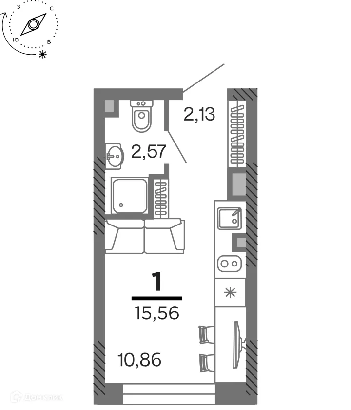 Планировка 1-комнатной квартиры 15.56 м² в ЖК город Рязань, Улица Зубковой, г. Рязань — фото 1
