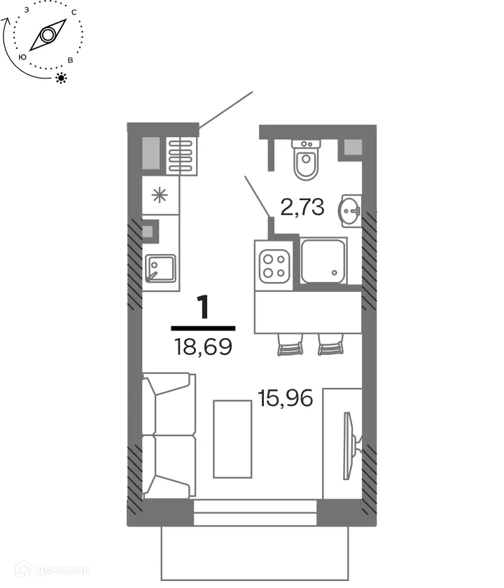 Планировка 1-комнатной квартиры 18.69 м² в ЖК город Рязань, Улица Зубковой, г. Рязань — фото 20
