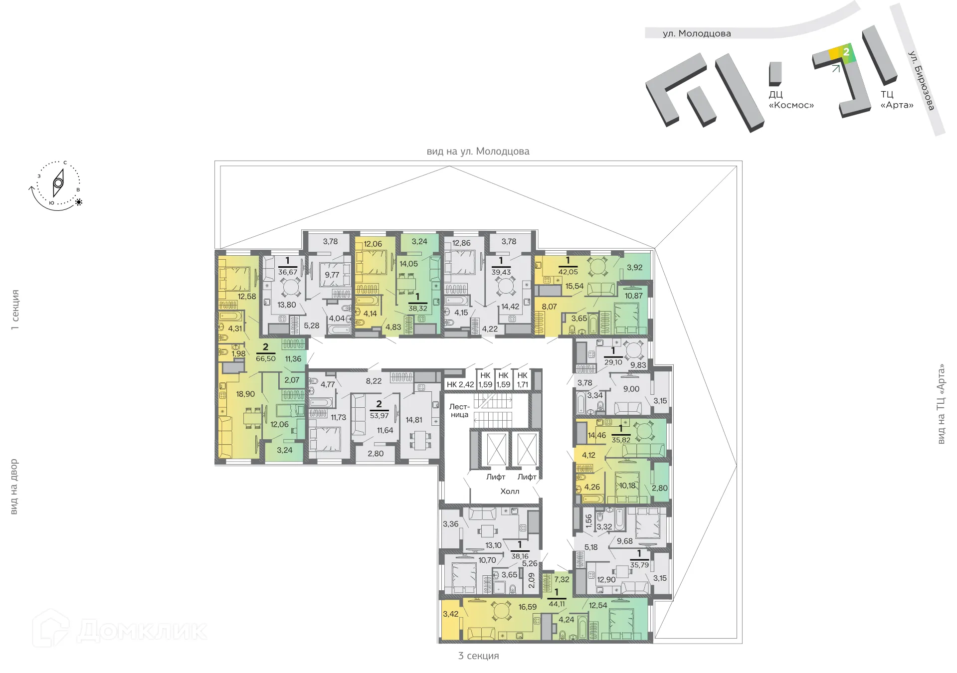 Планировка 1-комнатной квартиры 36.67 м² в ЖК "Бирюзова Парк", г. Рязань — фото 2