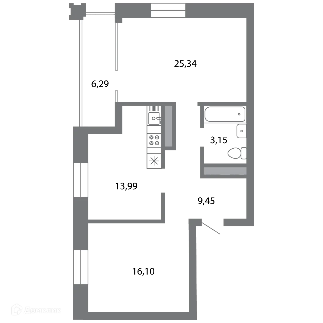Планировка 2-комнатной квартиры 71.17 м² в ЖК Солотчинский квартал, г. Рязань — фото 1