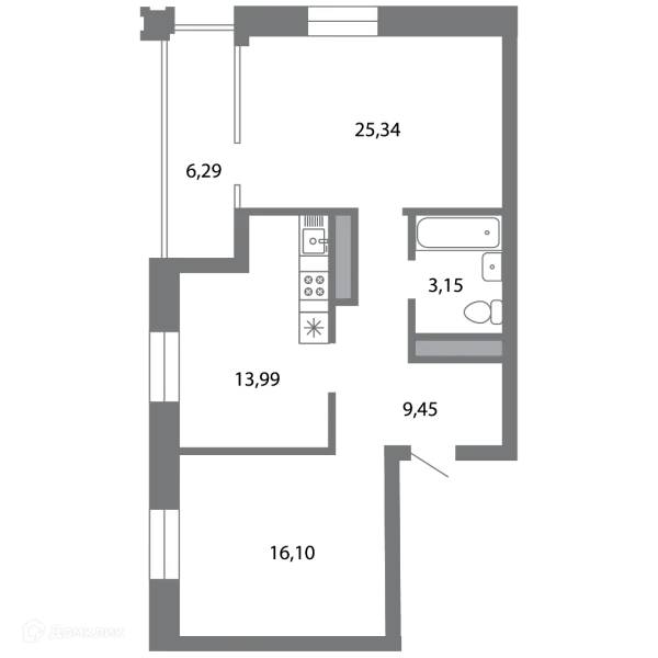 Планировка 2 комн. в ЖК Солотчинский квартал