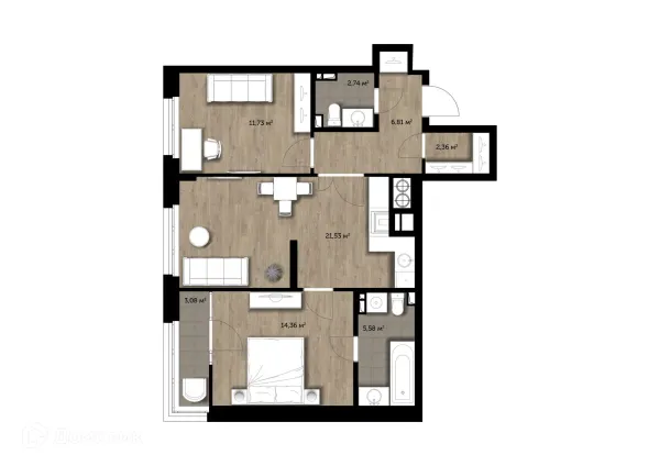 Планировка 2 комн. в ЖК "Голландия"