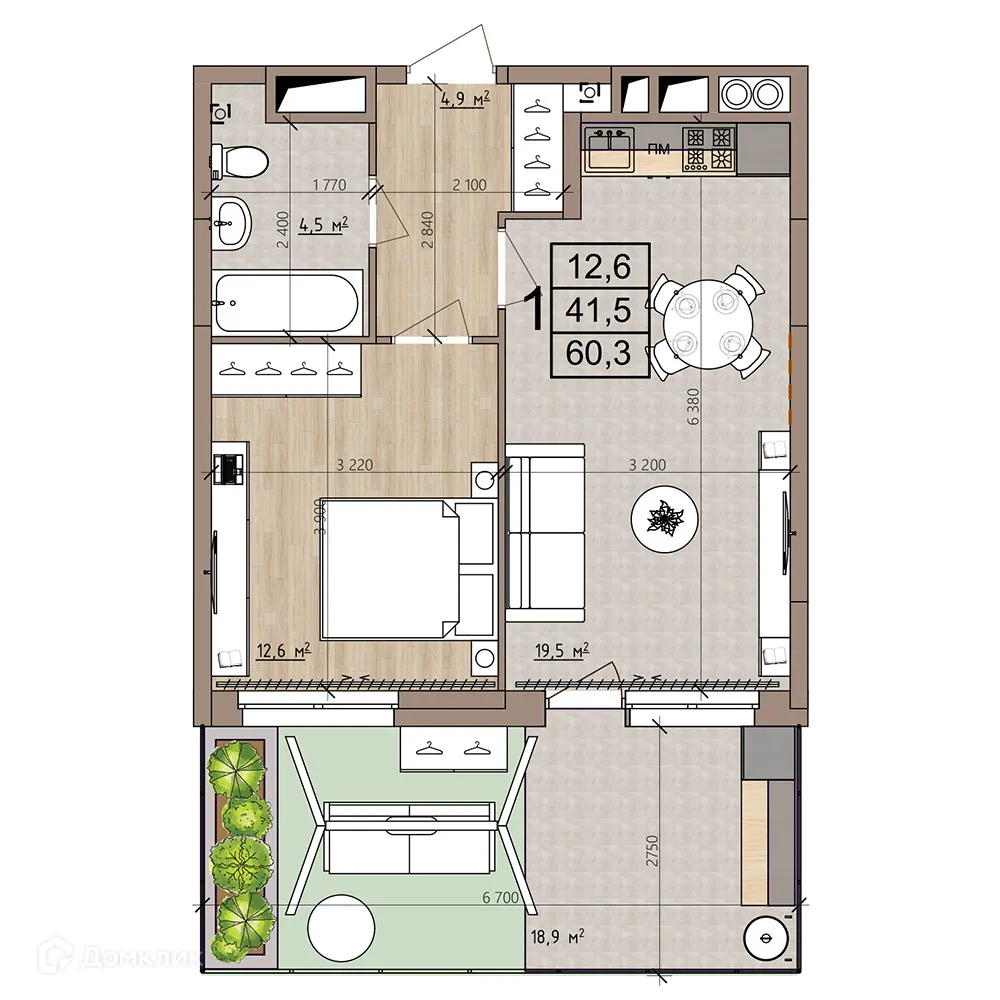 Планировка 1-комнатной квартиры 60.3 м² в ЖК Окская стрелка, г. Рязань — фото 43