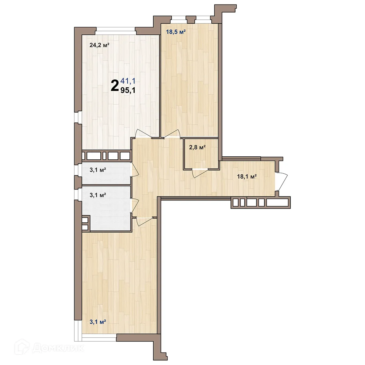 Планировка 2-комнатной квартиры 95.1 м² в ЖК Pride Park (Прайд Парк), г. Рязань — фото 3