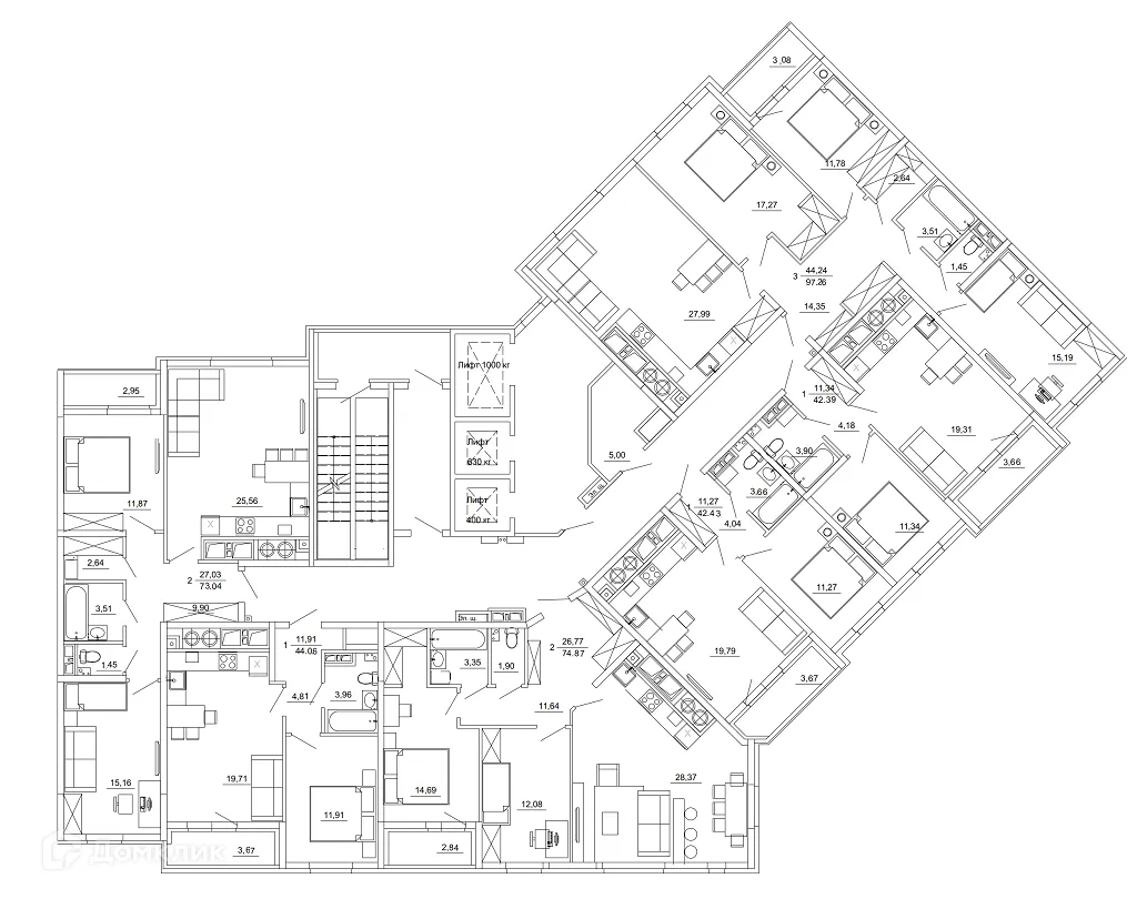 Планировка 2-комнатной квартиры 73.04 м² в ЖК Смарт Квартал ЦЕНТРАЛЬНЫЙ, г. Рязань — фото 2