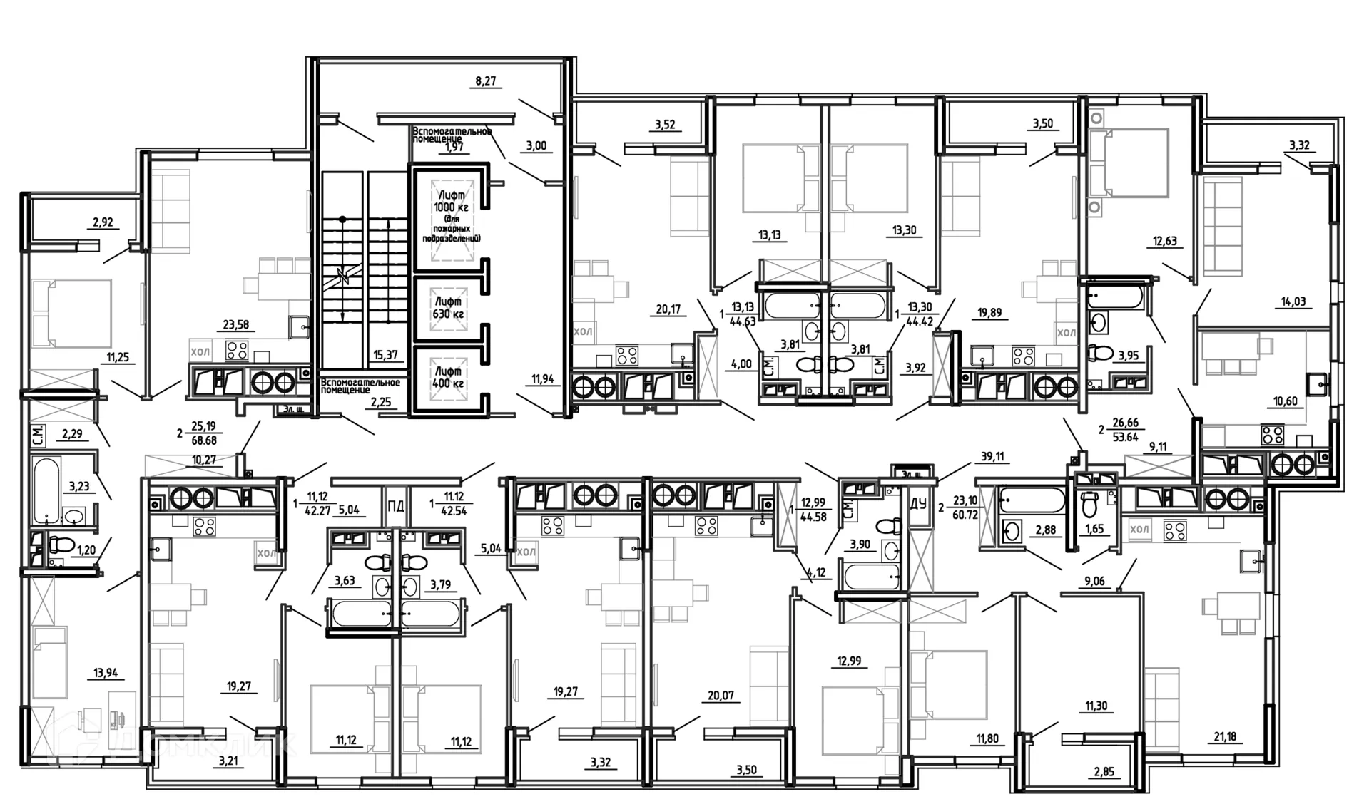 Планировка 1-комнатной квартиры 44.63 м² в ЖК Смарт Квартал ЦЕНТРАЛЬНЫЙ, г. Рязань — фото 35