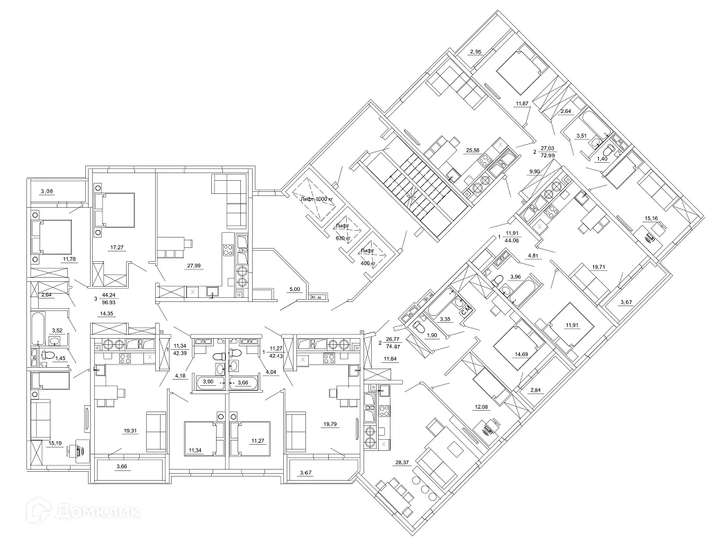 Планировка 1-комнатной квартиры 44.06 м² в ЖК Смарт Квартал ЦЕНТРАЛЬНЫЙ, г. Рязань — фото 2