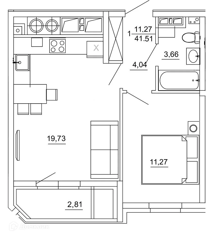 Планировка 1-комнатной квартиры 41.51 м² в ЖК Смарт Квартал ЦЕНТРАЛЬНЫЙ, г. Рязань — фото 34