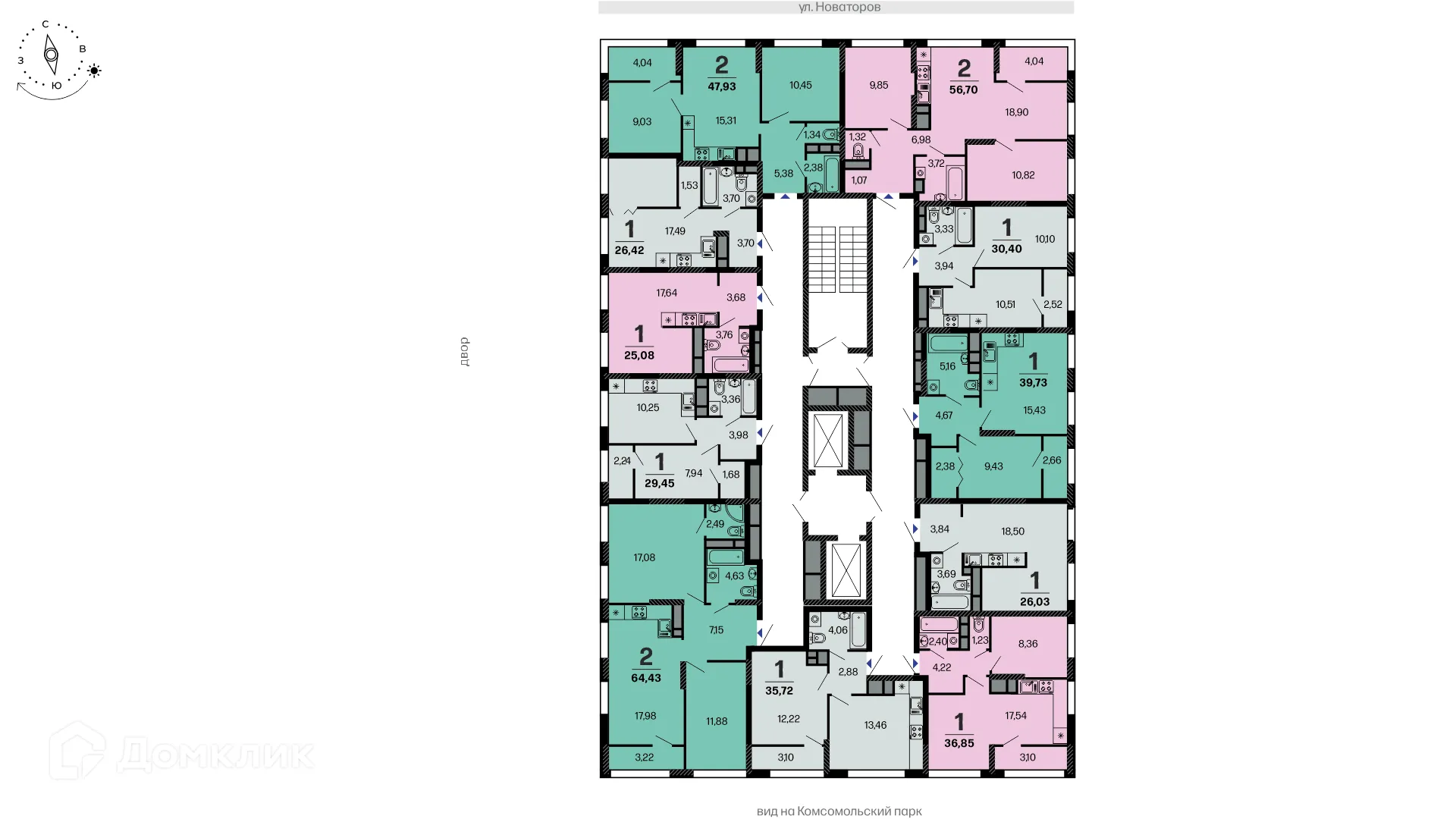 Планировка 1-комнатной квартиры 26.42 м² в ЖК Тринити, г. Рязань — фото 2