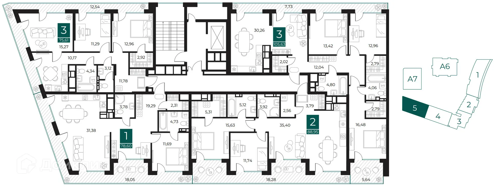 Планировка 1-комнатной квартиры 78.6 м² в ЖК Арт-кварталы, г. Рязань — фото 2