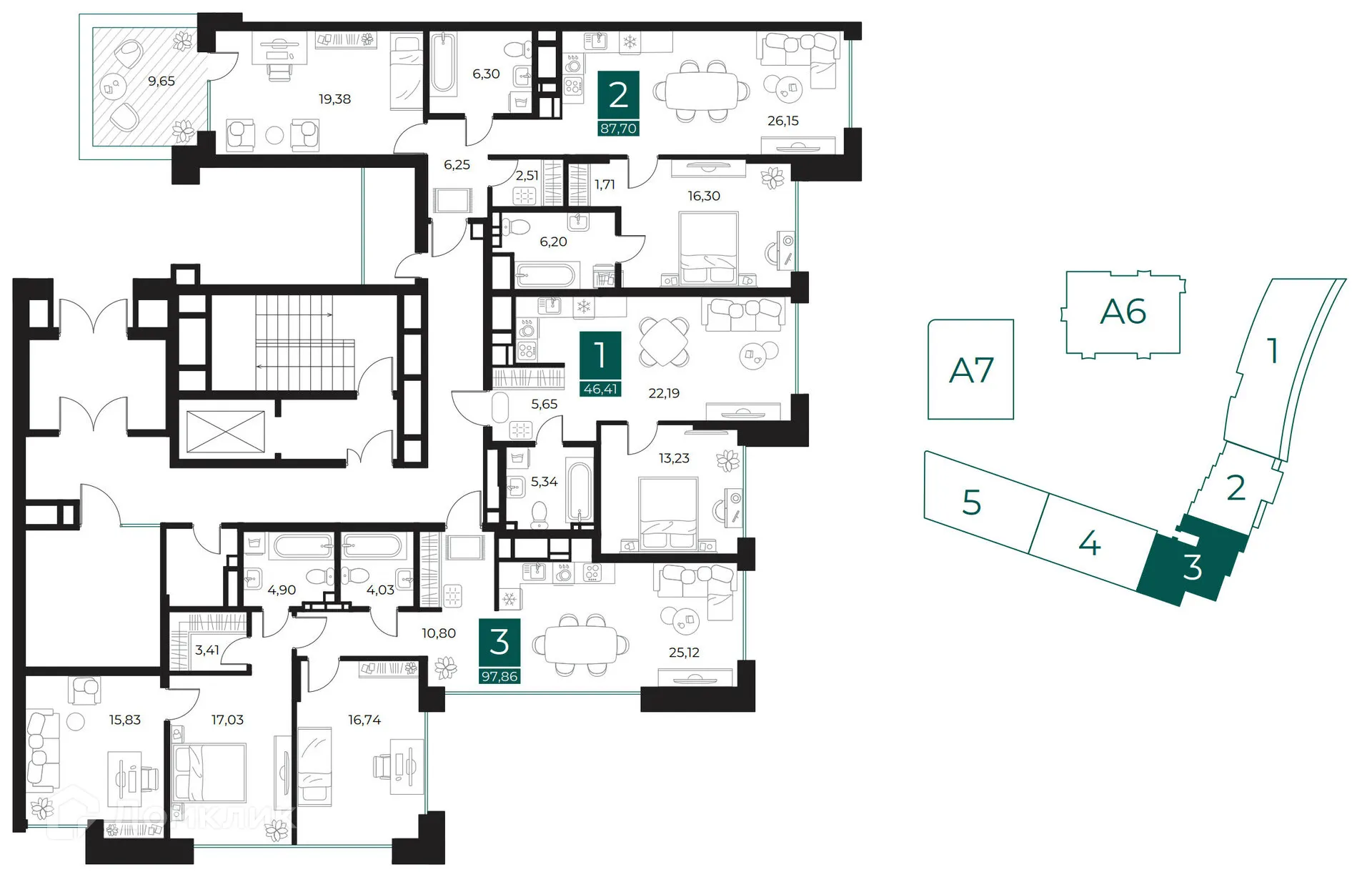 Планировка 2-комнатной квартиры 87.7 м² в ЖК Арт-кварталы, г. Рязань — фото 2