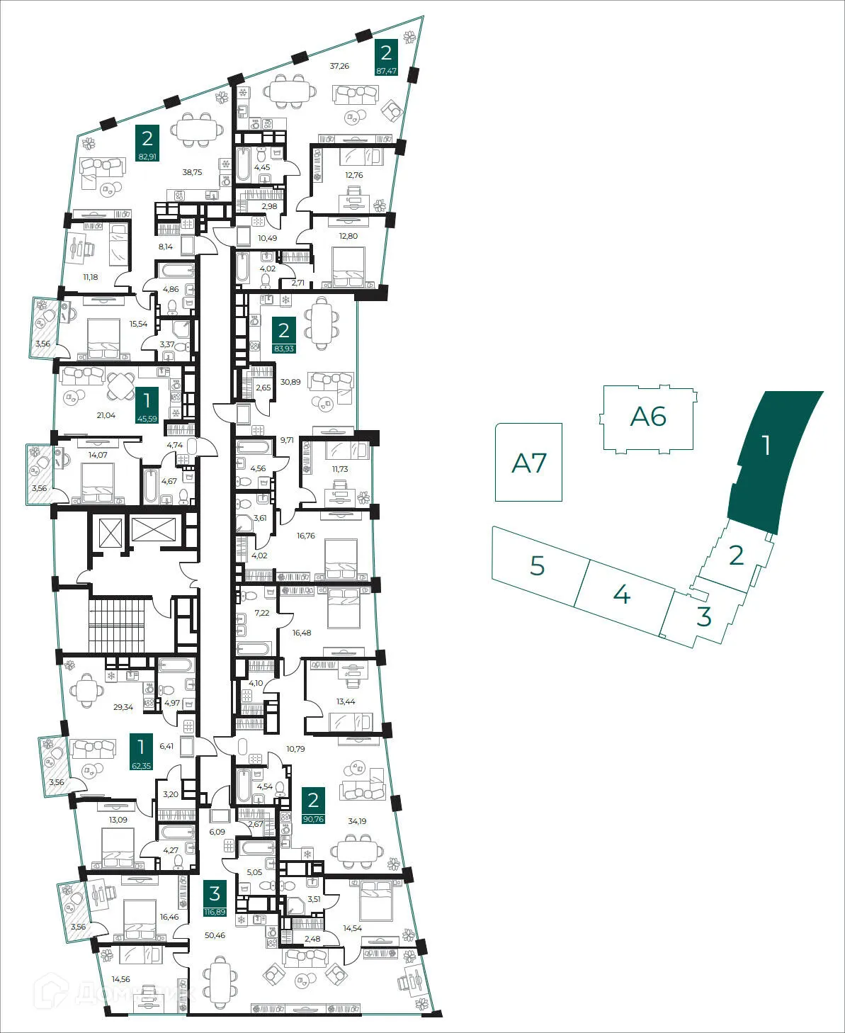 Планировка 3-комнатной квартиры 116.89 м² в ЖК Арт-кварталы, г. Рязань — фото 6
