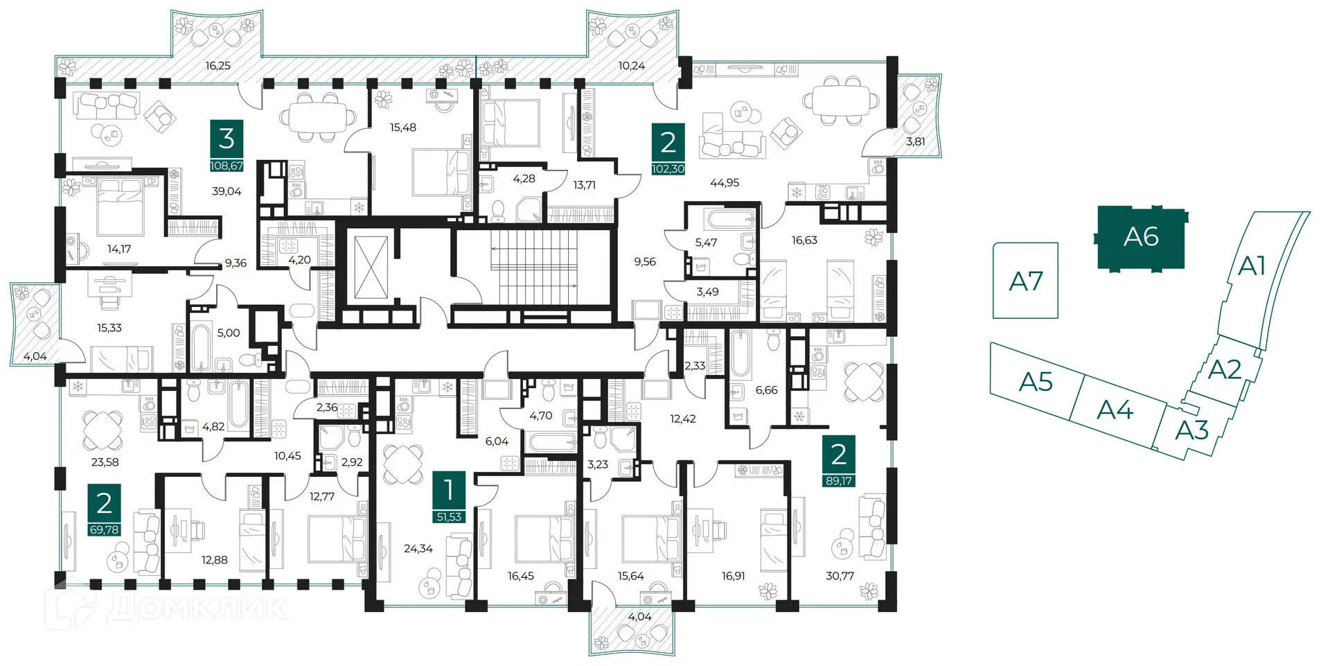 Планировка 1-комнатной квартиры 51.53 м² в ЖК Арт-кварталы, г. Рязань — фото 2