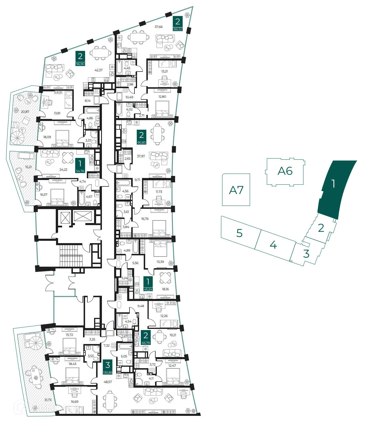 Планировка 2-комнатной квартиры 88.32 м² в ЖК Арт-кварталы, г. Рязань — фото 2