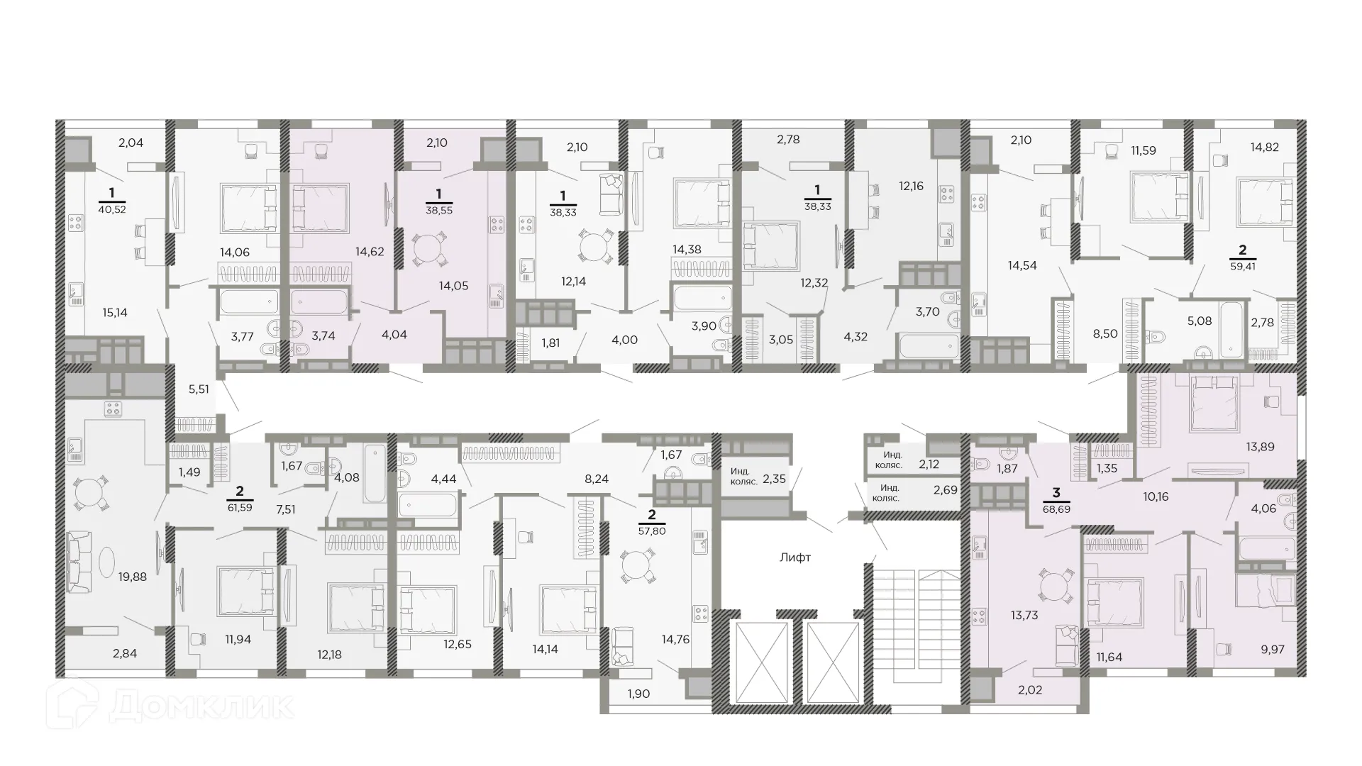 Планировка 2-комнатной квартиры 57.8 м² в ЖК "Мартовский", г. Рязань — фото 2