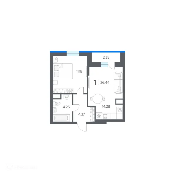Планировка 1 комн. в ЖК Окские просторы