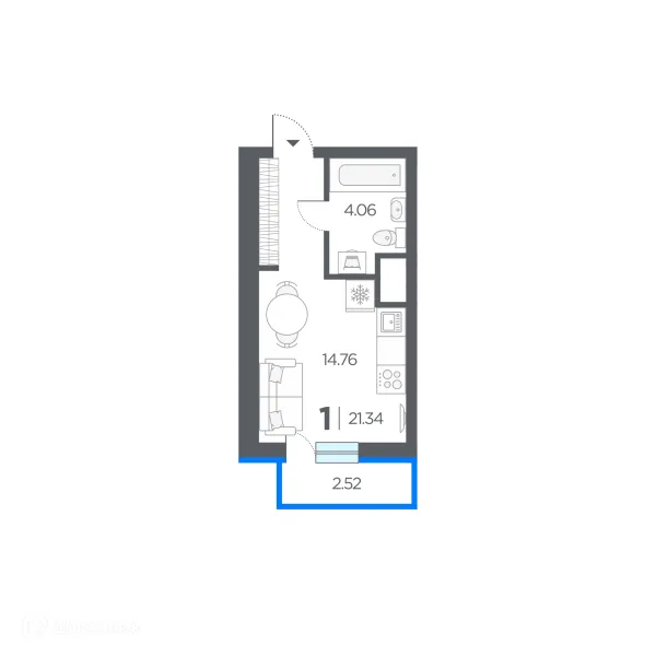 Планировка Студия в ЖК Шереметьевский квартал