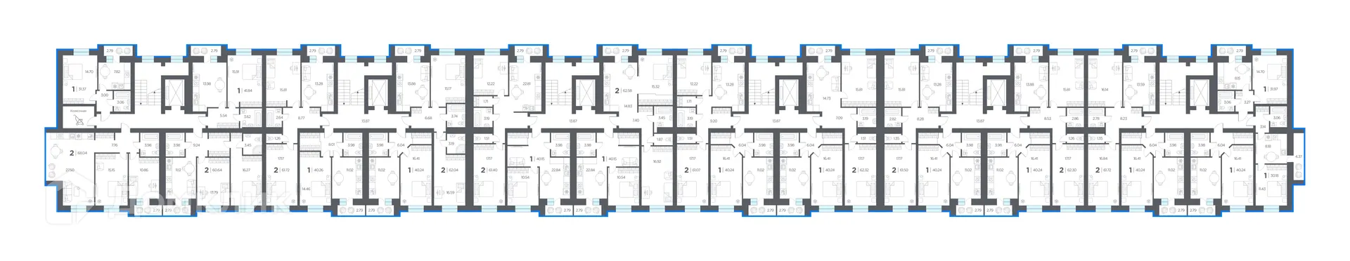Планировка 1-комнатной квартиры 40.24 м² в ЖК ОГНИ, г. Дядьково — фото 2