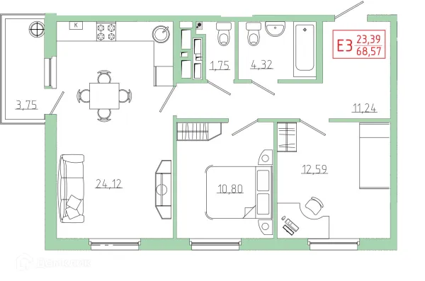 Планировка 2 комн. в ЖК Бульвар оптимистов