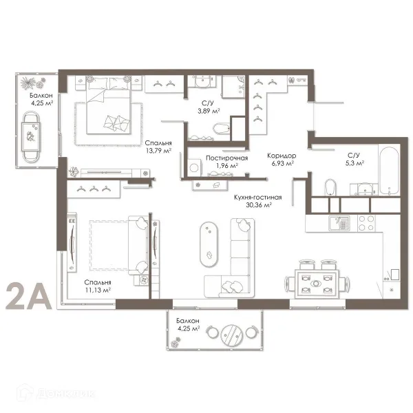 Планировка 2 комн. в ЖК Правый берег