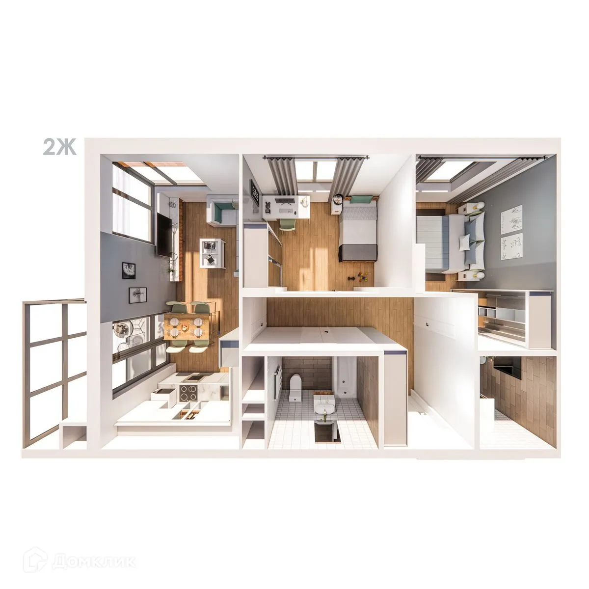 Планировка 2-комнатной квартиры 61.13 м² в ЖК Правый берег, г. Дядьково — фото 22