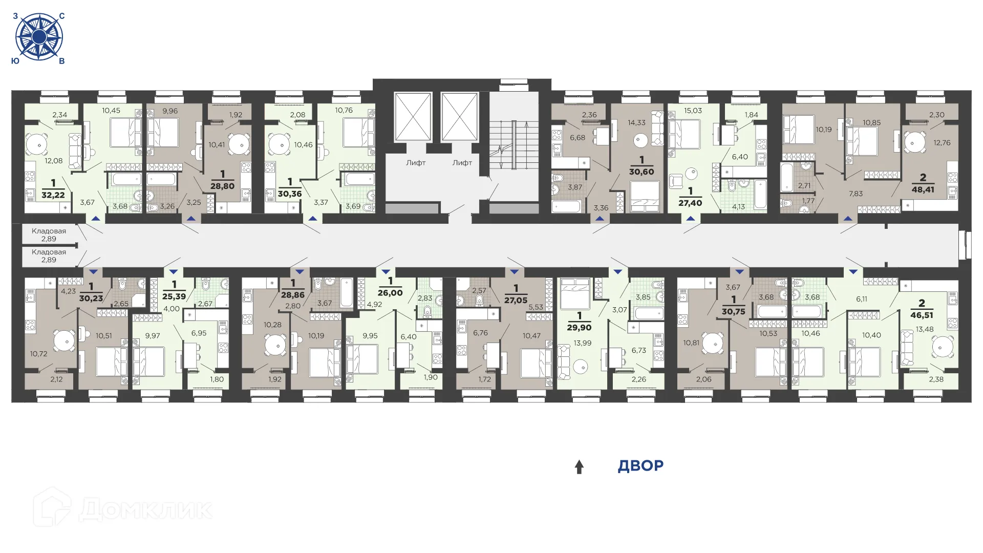 Планировка 1-комнатной квартиры 26 м² в ЖК "Юный", г. Рязань — фото 2