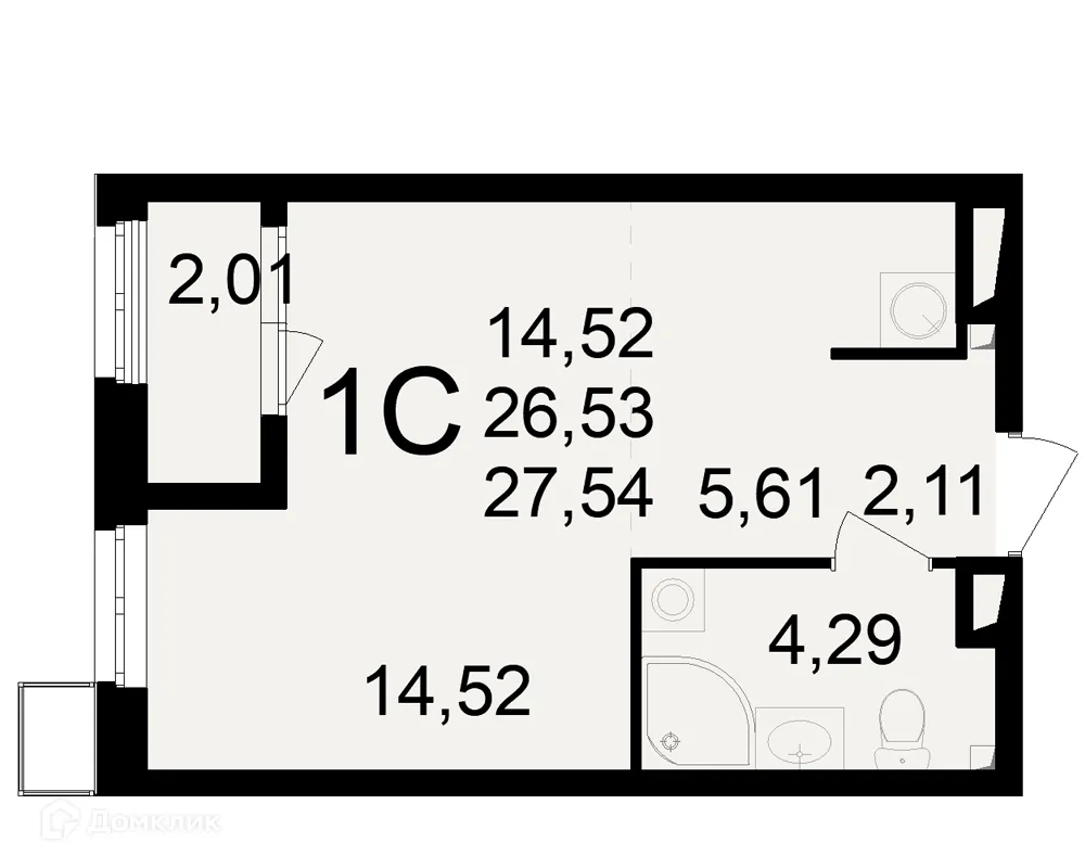 Планировка 1-комнатной квартиры 27.54 м² в ЖК Макроквартал "Свобода", г. Рязань — фото 1
