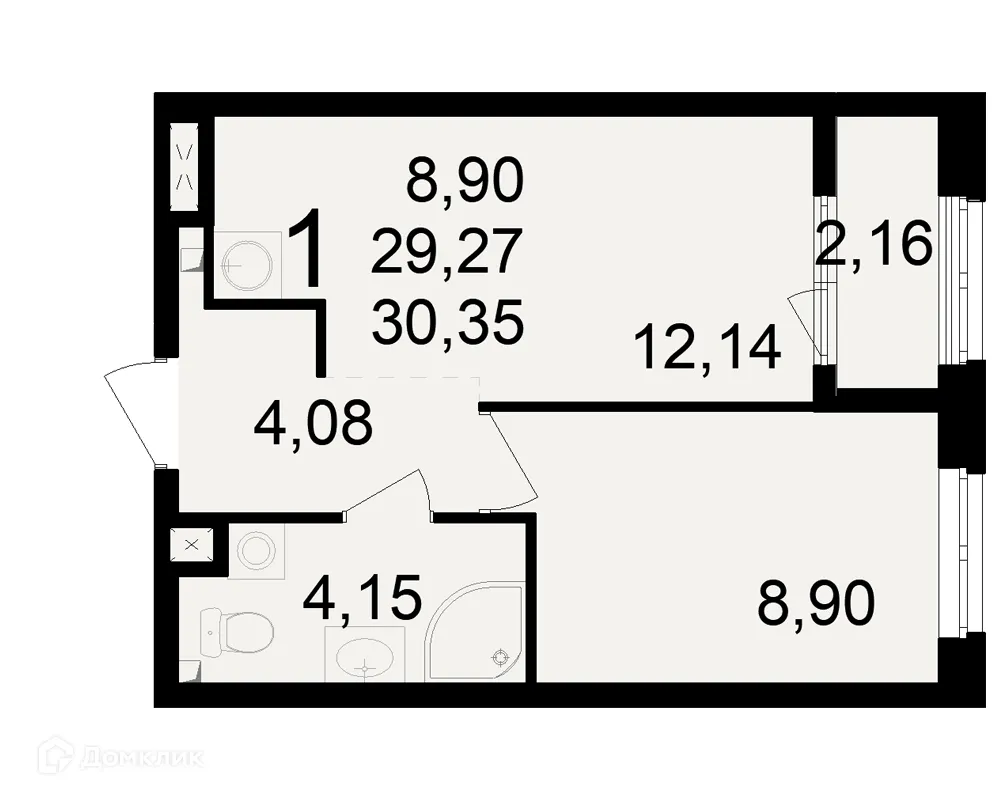 Планировка 1-комнатной квартиры 30.35 м² в ЖК Макроквартал "Свобода", г. Рязань — фото 1