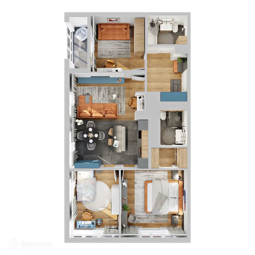 Планировка 3-комнатной квартиры 84.87 м² в ЖК Космос, г. Рязань — фото 7