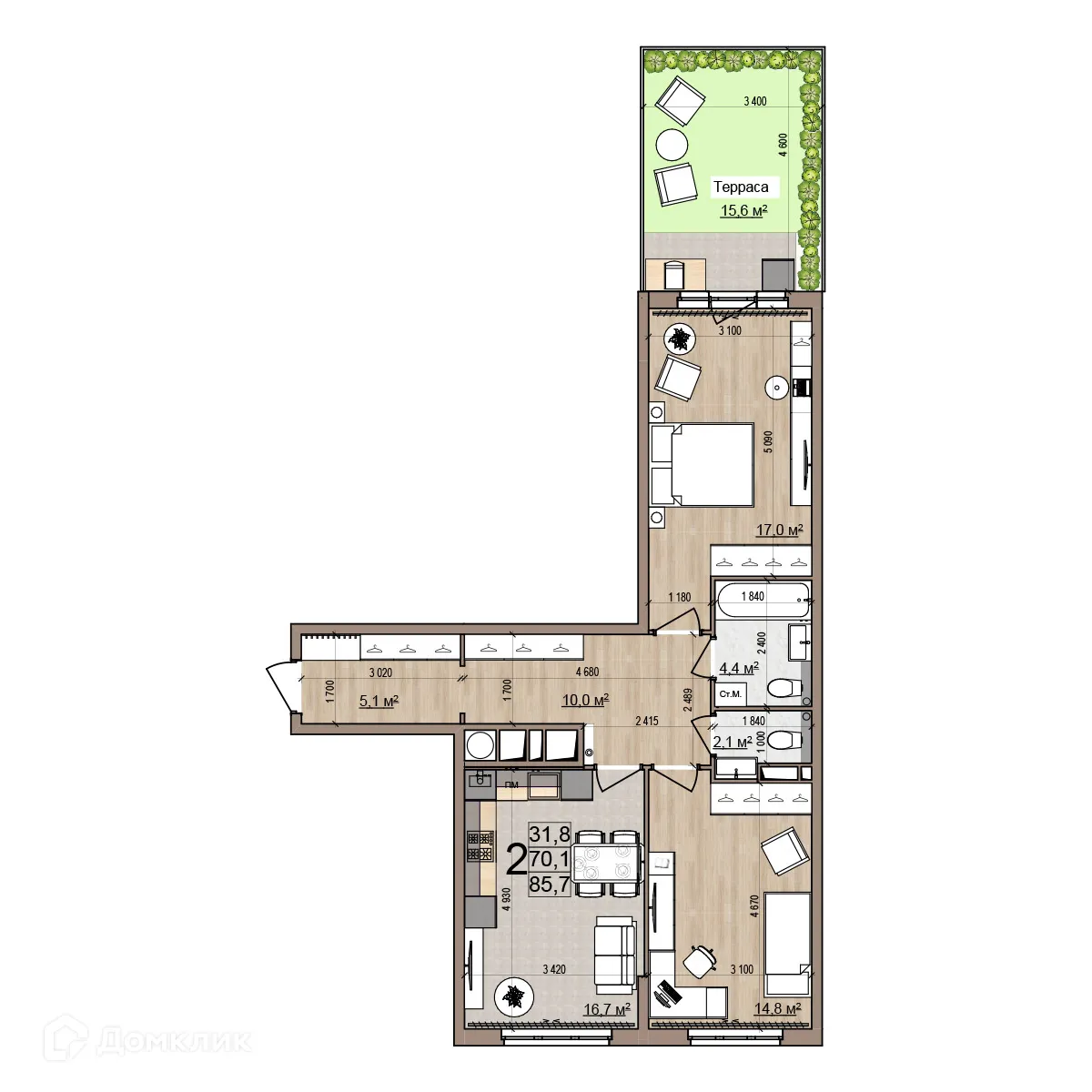 Планировка 2-комнатной квартиры 85.7 м² в ЖК Еврокласс-5, г. Рязань — фото 4