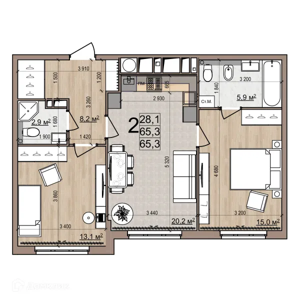 Планировка 2 комн. в ЖК Еврокласс-5