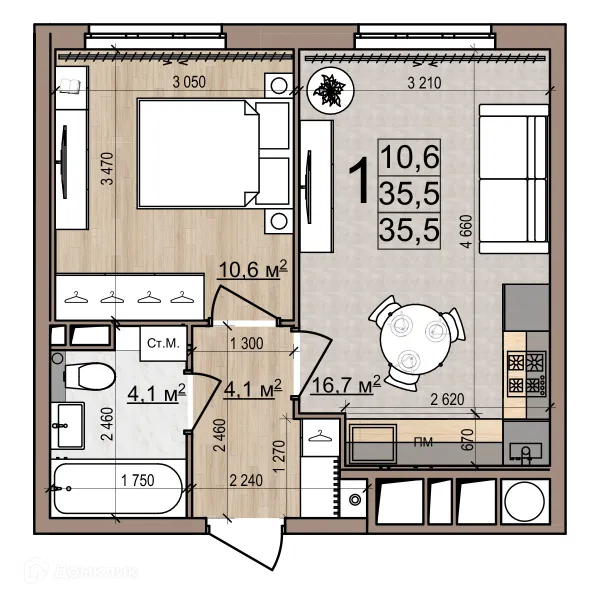 Планировка 1 комн. в ЖК Еврокласс-5