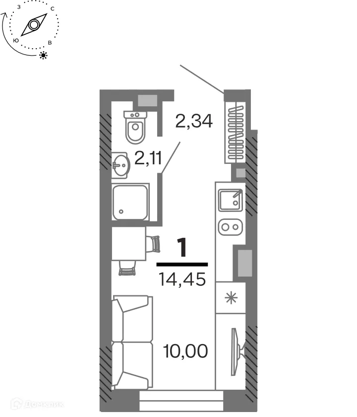 Планировка 1-комнатной квартиры 14.45 м² в ЖК город Рязань, Улица Зубковой, г. Рязань — фото 39