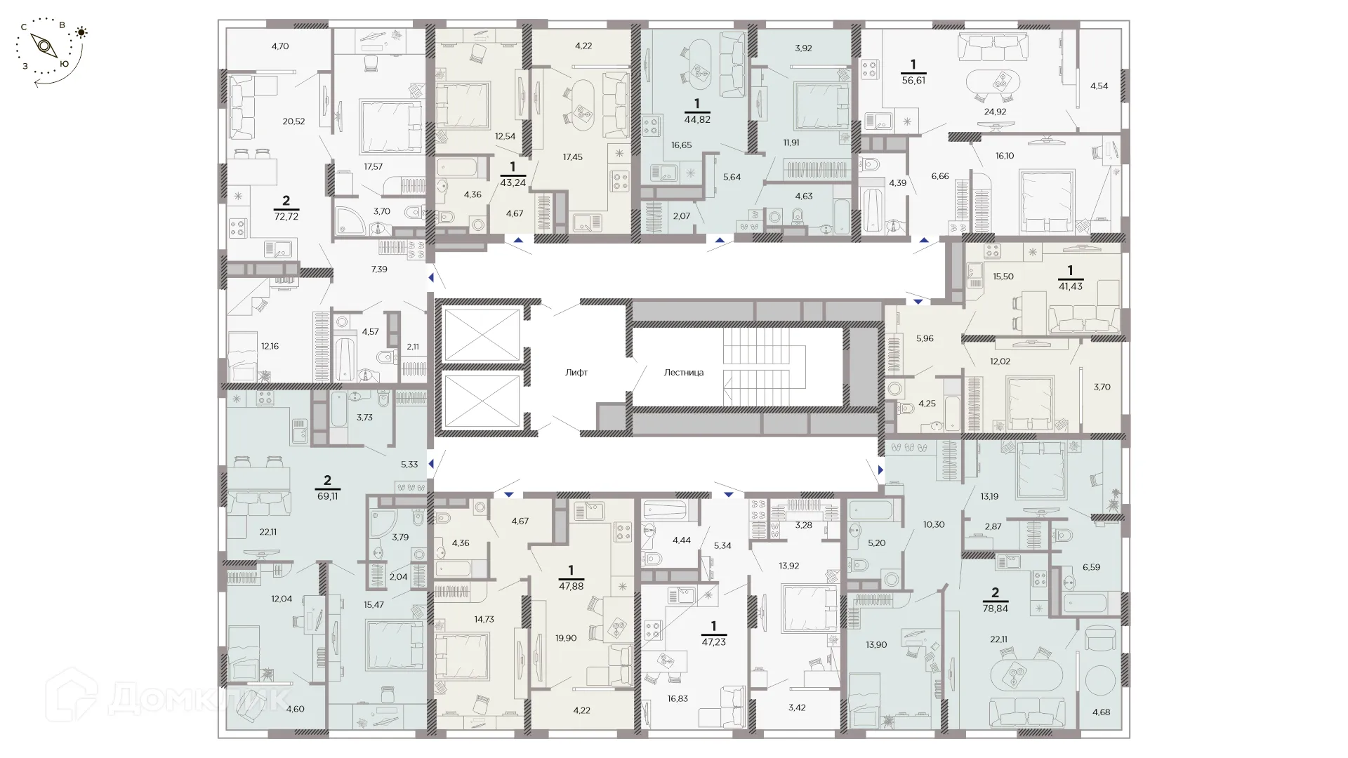 Планировка 2-комнатной квартиры 69.11 м² в ЖК Дом по Московское шоссе, г. Рязань — фото 2