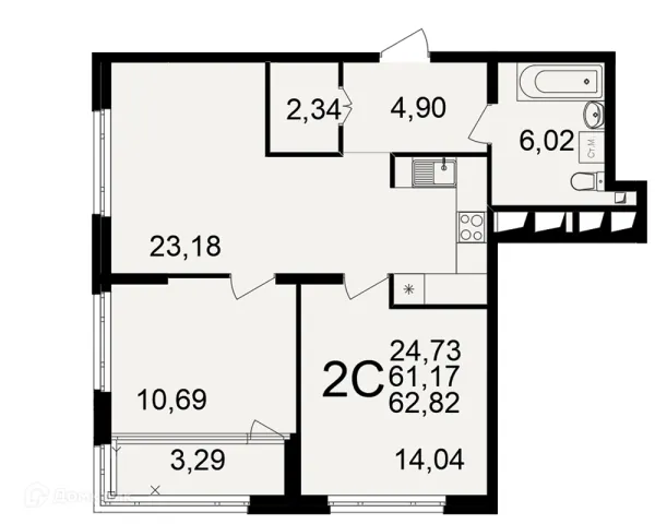 Планировка 2 комн. в ЖК Большая история